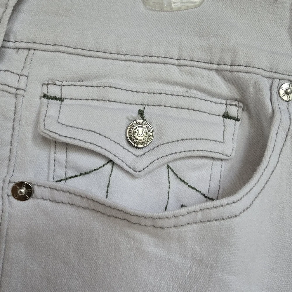 NWT True Religion White Ricky Flap Straight Leg Jeans Size 36
